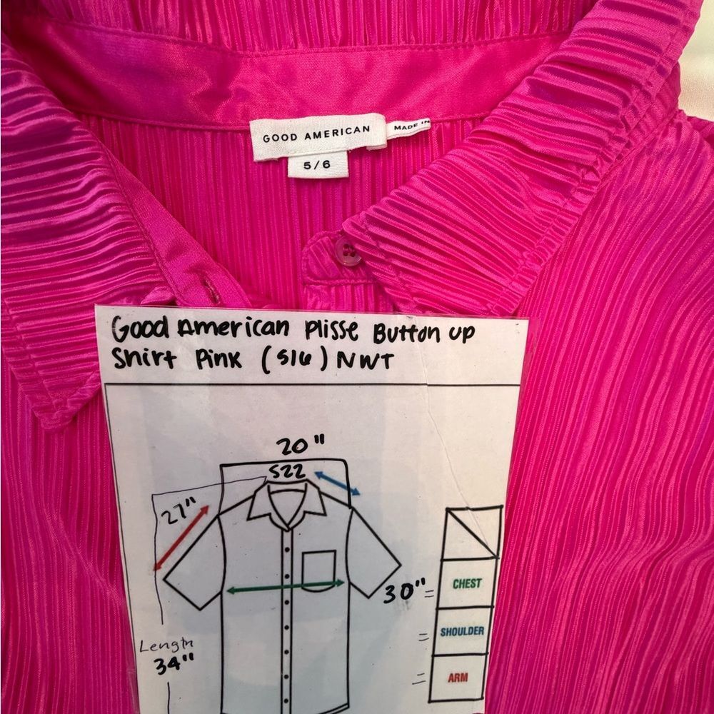 Good American Fuchsia Always Fits Plisse Pleated Button Down Blouse Size 5/6 NWT - Picture 13 of 13